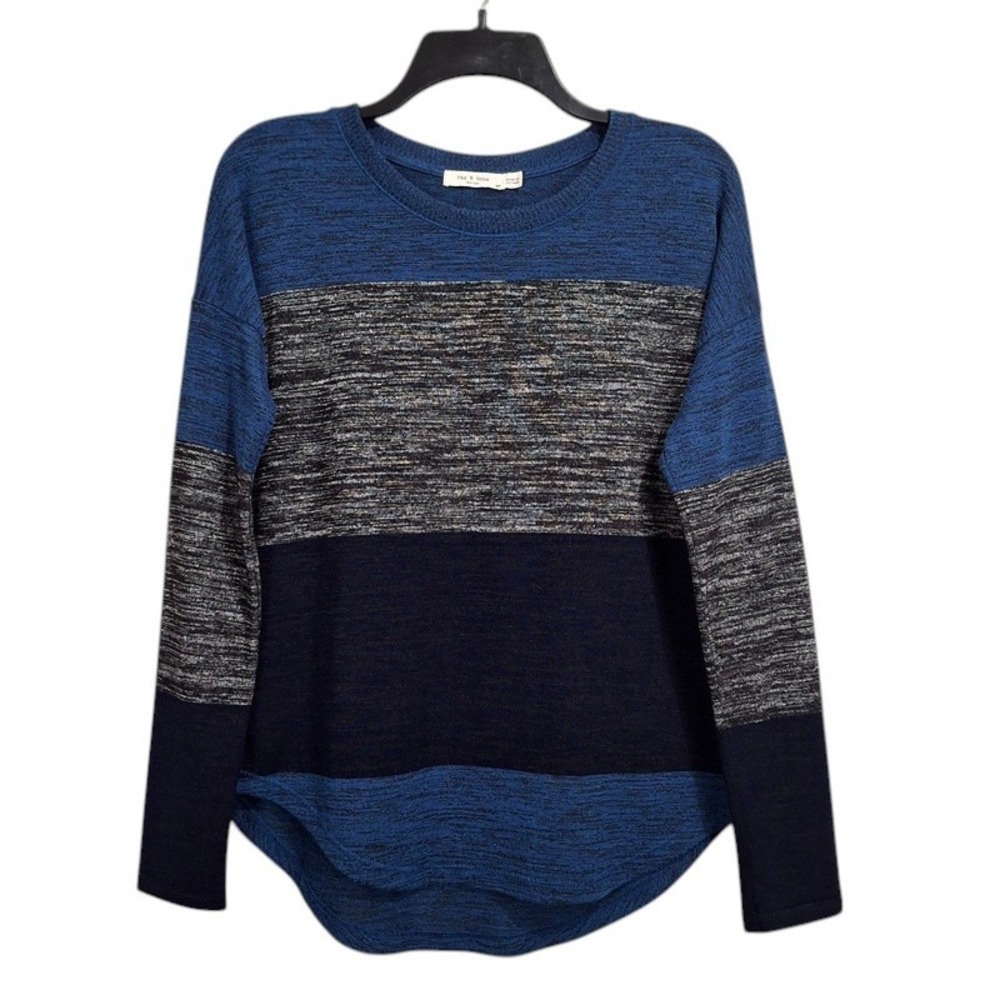Rag Bone Sweater Small Blue Gray Colorblock Round Neck Relaxed Fit Knit Top